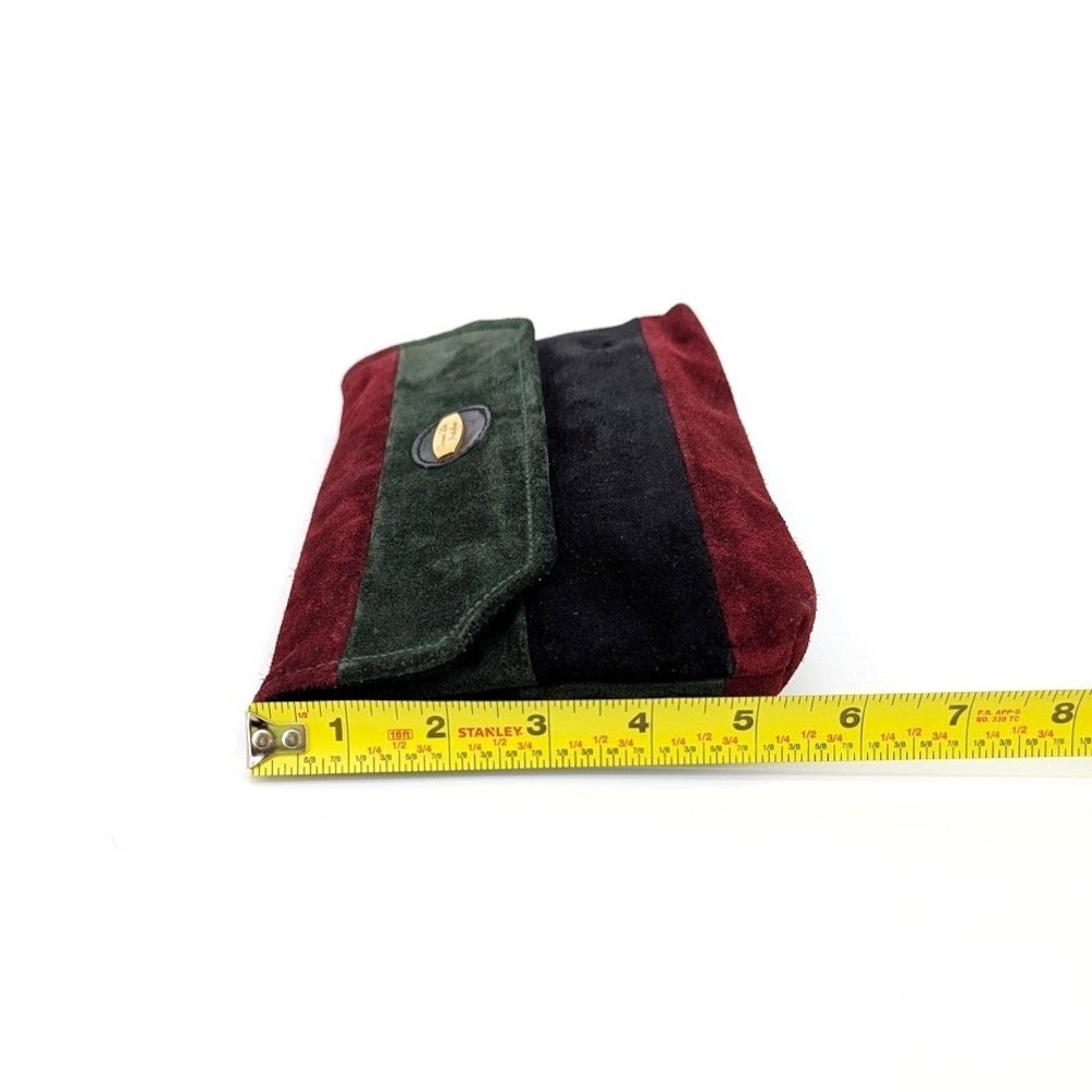 Vintage Suede Colorblock Clutch in Burgundy, Forest Green & Black - Picture 9 of 10